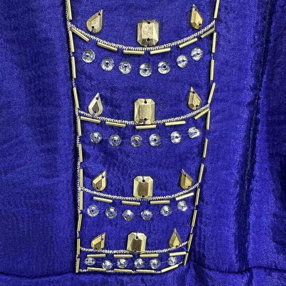 Laundry by Shelli Segal Embellished Halter Cocktail Dress 12 Mini Beaded Blue - Picture 12 of 13